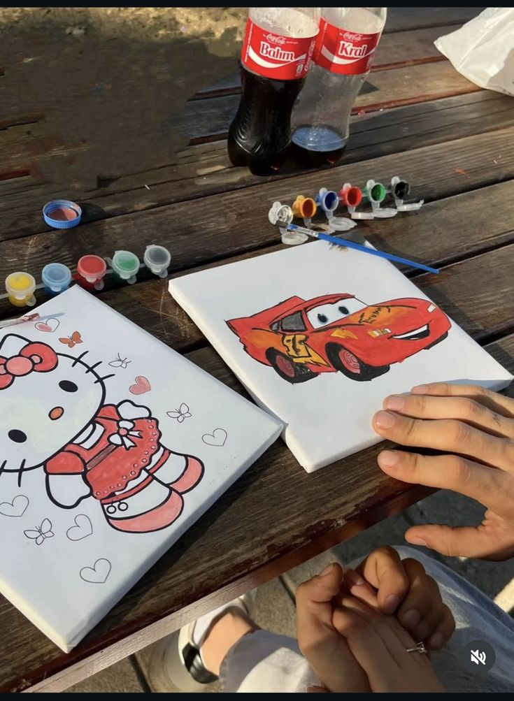 Colorful paintings and art supplies